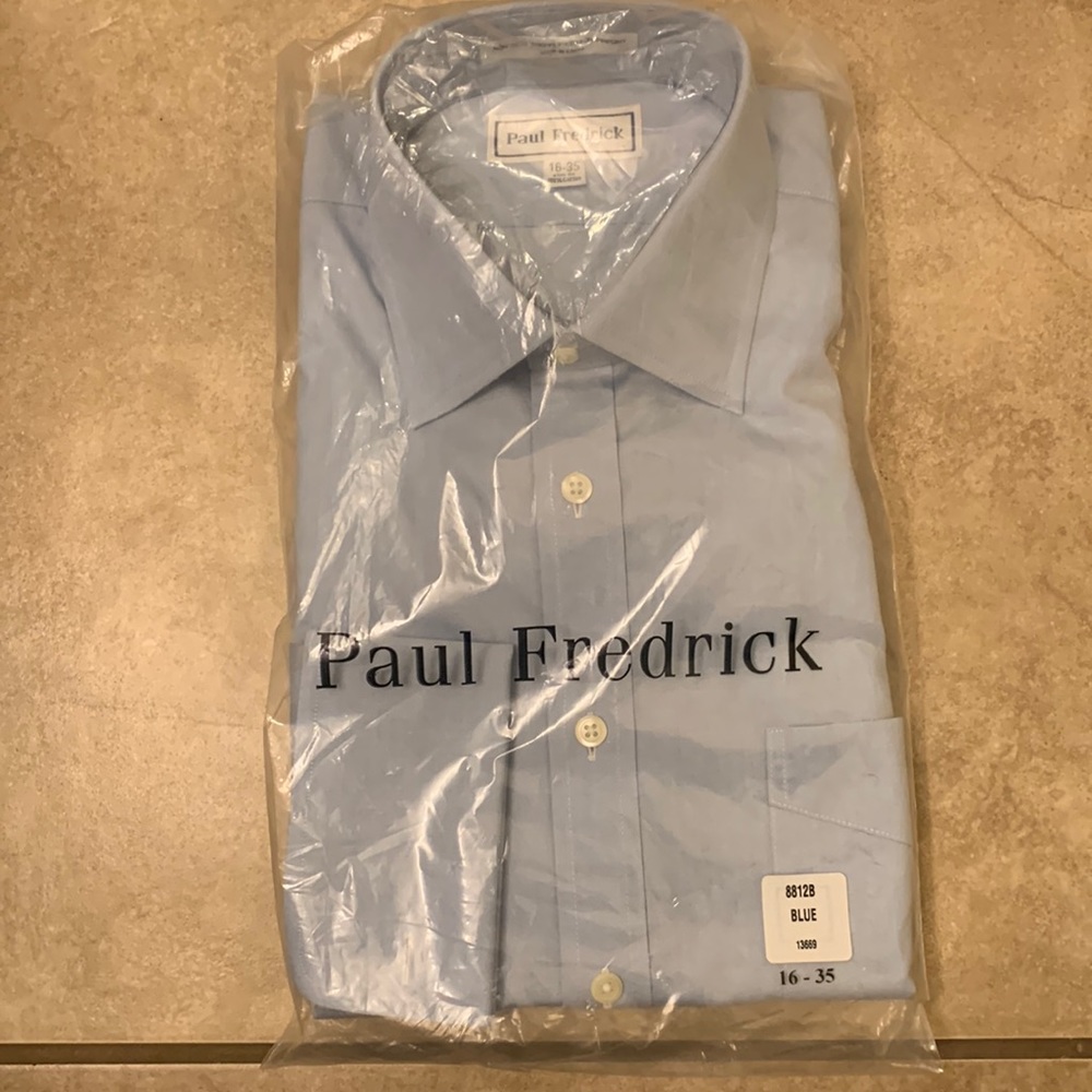 Paul Fredrick Blue Cotton Dress Shirt 16-35 Slim Fit